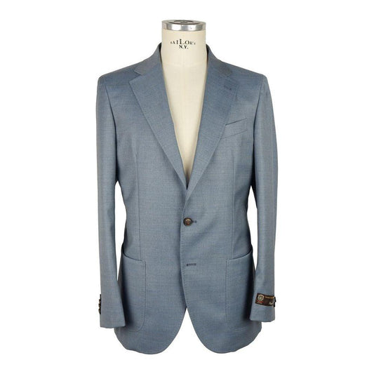 Emilio Romanelli Light Blue Wool Men Blazer Emilio Romanelli Slate Gray