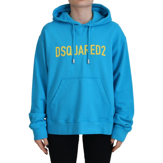 Dsquared² Blue Logo Print Cotton Hoodie Sweatshirt Sweater Dsquared² Light Sea Green