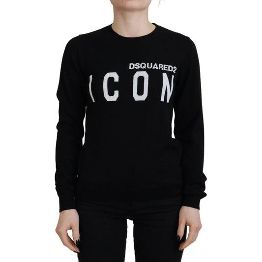 Dsquared² Black Virgin Wool Logo Print Long Sleeves Sweater Dsquared² Black