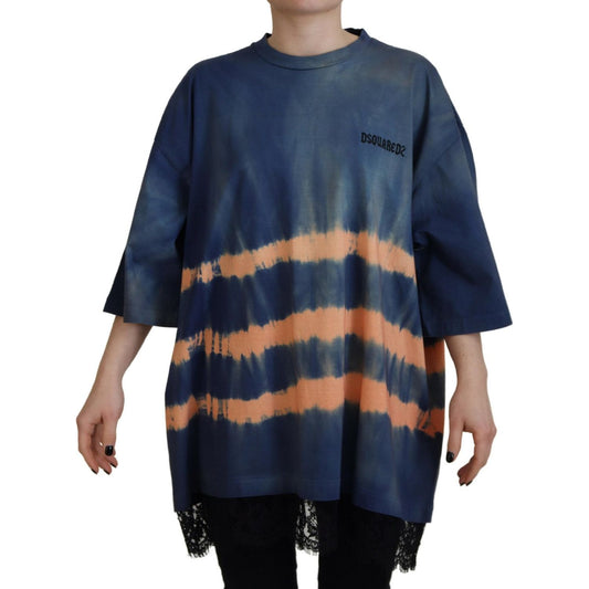 Dsquared² Blue Cotton Tie Dye Short Sleeves Lace T-shirt Dsquared² Dark Slate Gray