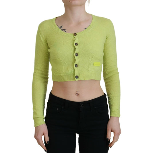 Dsquared² Yellow Green Cashmere Long Sleeves Cropped Sweater Dsquared² Dark Khaki