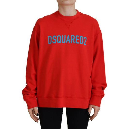 Dsquared² Red Cotton Printed Crew Neck Long Sleeve Sweater Dsquared² Firebrick