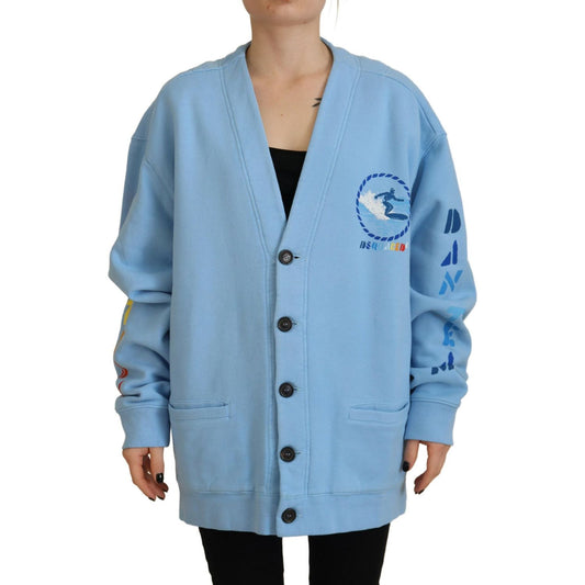 Dsquared² Blue Cotton Knitted Buttoned Cardigan Sweater Dsquared² Cadet Blue