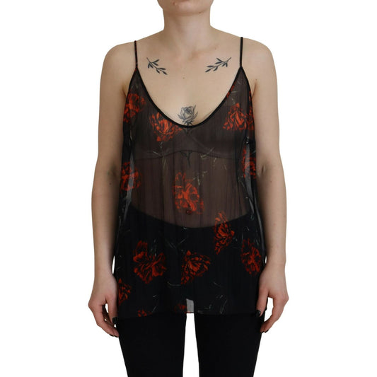 Dsquared² Black Floral Print Spaghetti Strap Tank Blouse Top Dsquared² Black