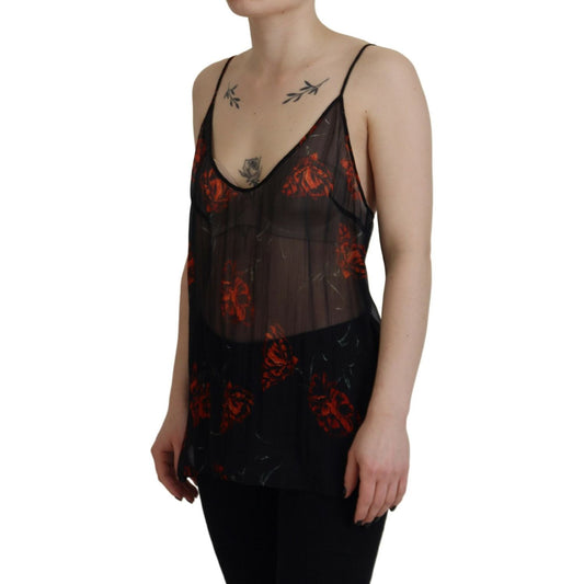 Dsquared² Black Floral Print Spaghetti Strap Tank Blouse Top Dsquared² Black