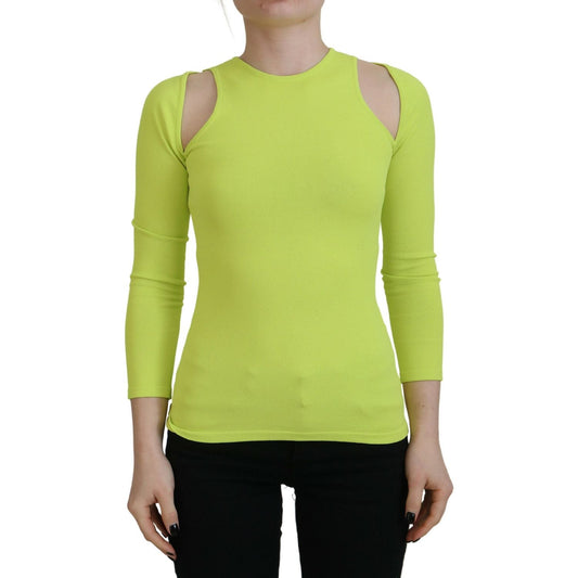 Dsquared² Yellow Green Viscose Open Shoulder Long Sleeves Top Dsquared² Dark Khaki