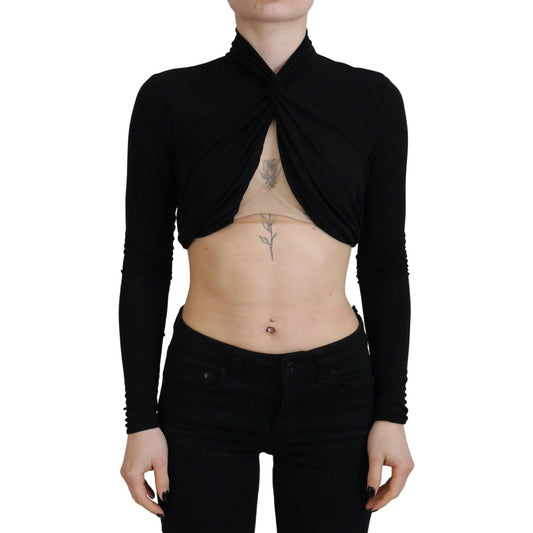 Dsquared² Black Cut Out Viscose Cropped Long Sleeves Top Dsquared² Black