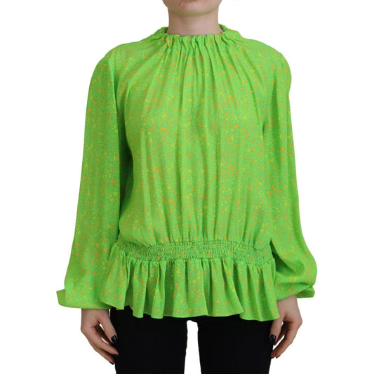 Dsquared² Green Stars Print Viscose Long Sleeves Blouse Top Dsquared² Yellow Green
