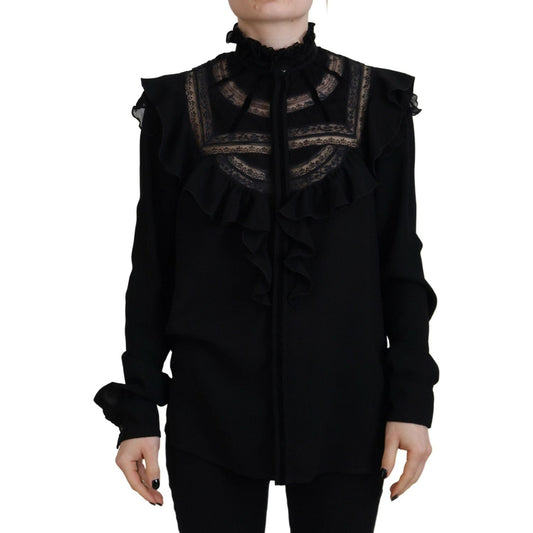 Dsquared² Black Lace Trim Turtle Neck Long Sleeves Top Dsquared² Black