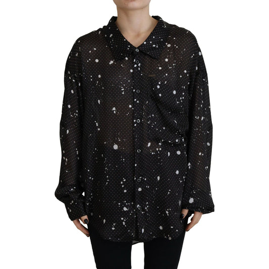 Dsquared² Black Polka Dots Collared Button Down Blouse Top Dsquared² Black