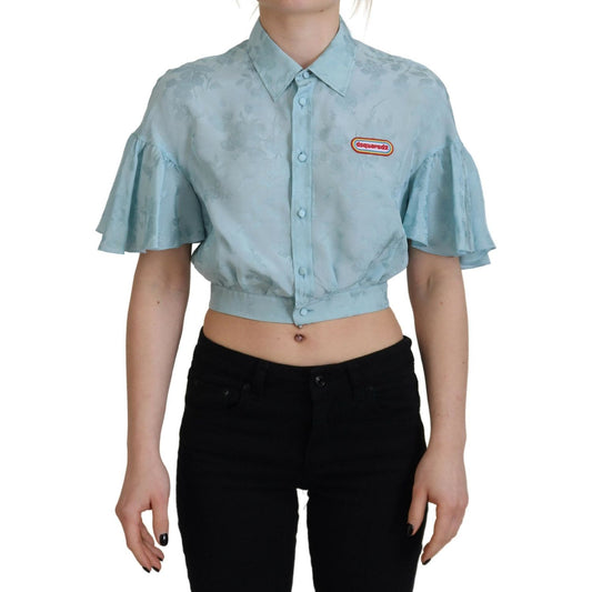 Dsquared² Blue Collared Button Down Short Sleeve Cropped Top Dsquared² Dark Gray
