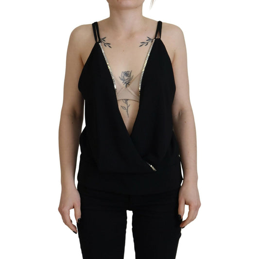 Dsquared² Black Embellished Deep V-neck Sleeveless Tank Top Dsquared² Rosy Brown