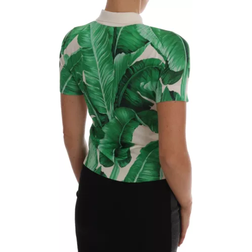 Dolce & Gabbana Green Banana Print Silk Polo T-shirt Dolce & Gabbana Dark Slate Gray