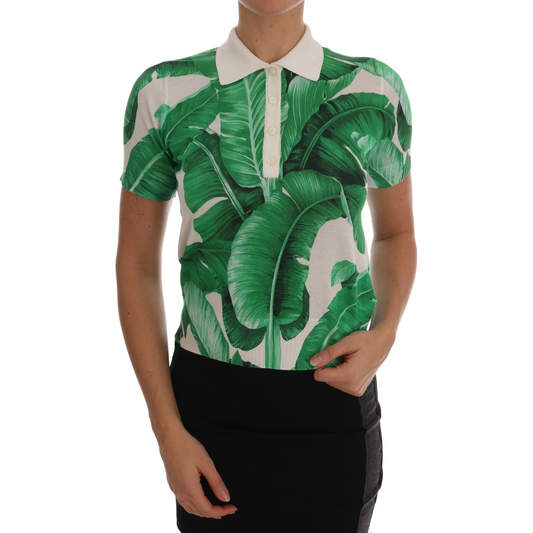 Dolce & Gabbana Green Banana Print Silk Polo T-shirt Dolce & Gabbana Dark Slate Gray