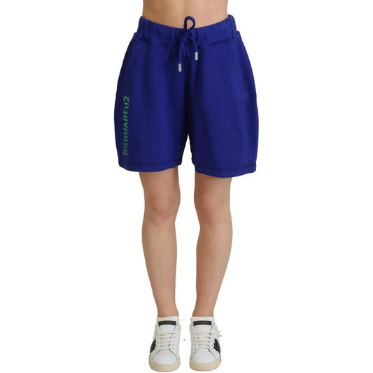 Dsquared² Blue Logo Cotton High Waist Sweatshorts Shorts Dsquared² Midnight Blue