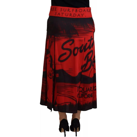 Dsquared² Red Printed High Waist A-line Pleated Midi Skirt Dsquared² Black