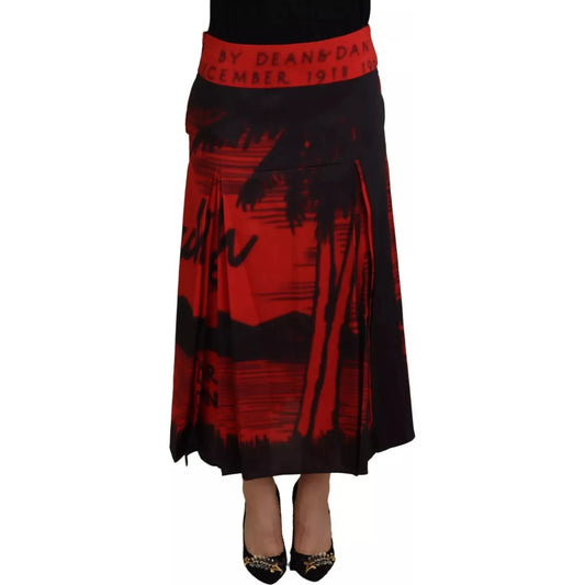Dsquared² Red Printed High Waist A-line Pleated Midi Skirt Dsquared² Black