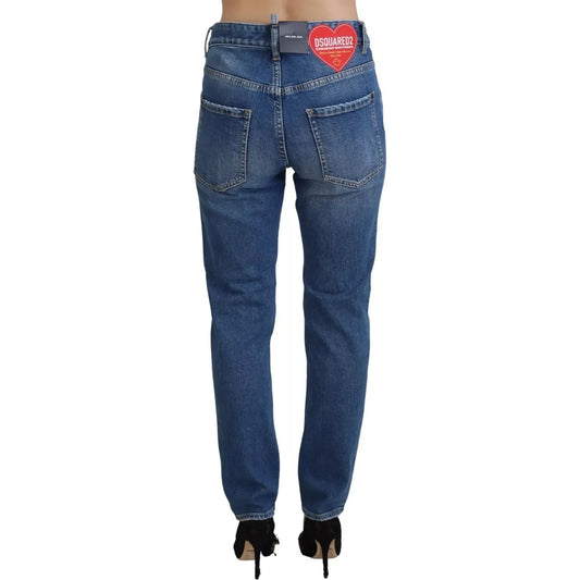 Dsquared² Cool Girl Blue Distressed Mid Waist Denim Jeans Dsquared² Dark Slate Gray