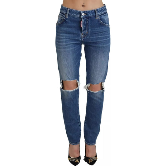 Dsquared² Cool Girl Blue Distressed Mid Waist Denim Jeans Dsquared² Dark Slate Gray