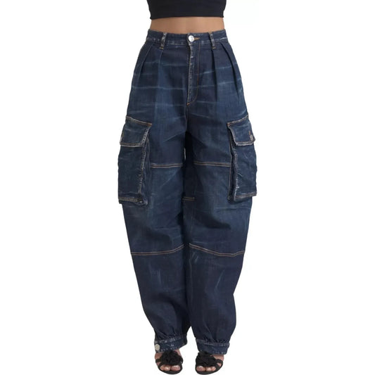 Dsquared² Blue High Waist Cotton Cargo Baggy Denim Jeans Dsquared² Dark Slate Gray