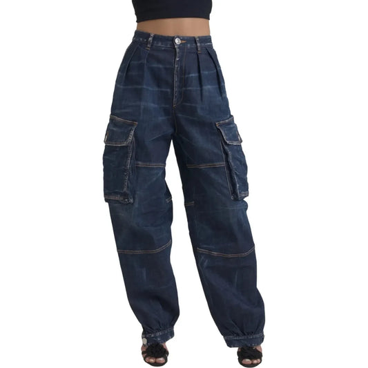 Dsquared² Blue High Waist Cotton Cargo Baggy Denim Jeans Dsquared² Dark Slate Gray