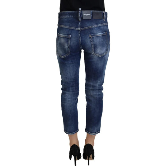 Dsquared² Blue Cotton Mid Waist Cropped Denim Jeans Cool Girl Dsquared² Dark Slate Gray