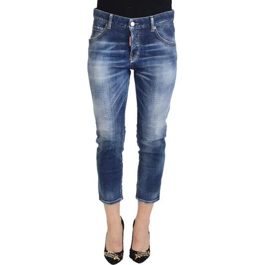Dsquared² Blue Cotton Mid Waist Cropped Denim Jeans Cool Girl Dsquared² Dim Gray