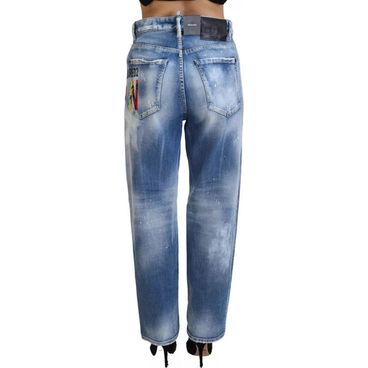 Dsquared² Blue Icon High Waist Straight Denim Jeans Boston Dsquared² Slate Gray