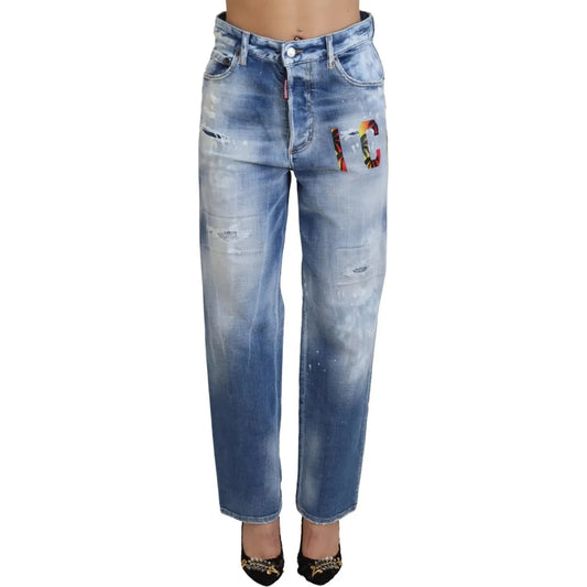 Dsquared² Blue Icon High Waist Straight Denim Jeans Boston Dsquared² Slate Gray