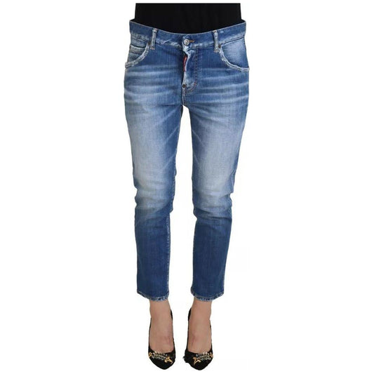 Dsquared² Blue Cotton Low Waist Cropped Cool Girl Denim Jeans Dsquared² Dim Gray