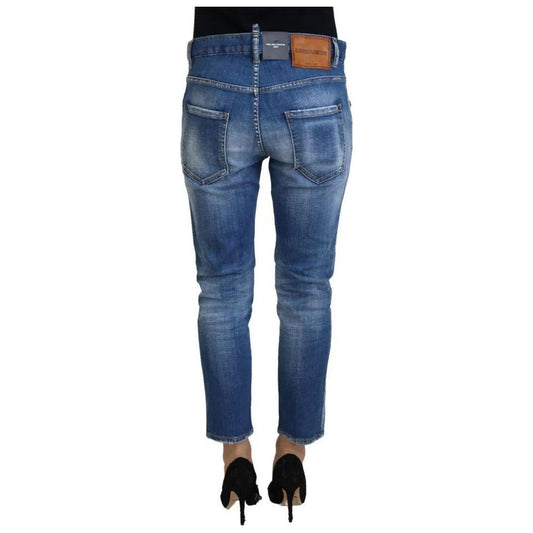 Dsquared² Blue Cotton Low Waist Cropped Cool Girl Denim Jeans Dsquared² Dark Slate Blue
