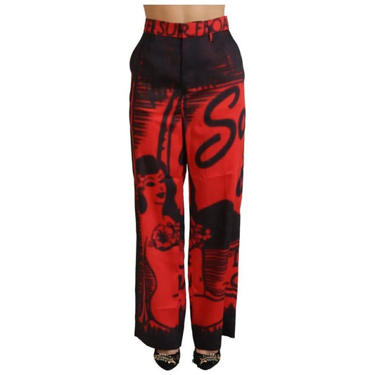Dsquared² Red Printed High Waist Straight Pants Dsquared² Tomato