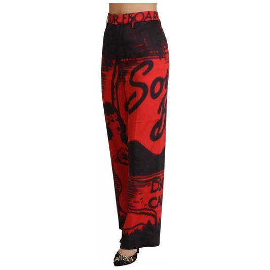 Dsquared² Red Printed High Waist Straight Pants Dsquared² Black