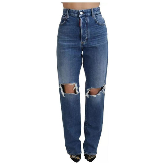 Dsquared² Blue Distressed High Waist Straight Denim Jeans Dsquared² Dark Slate Gray