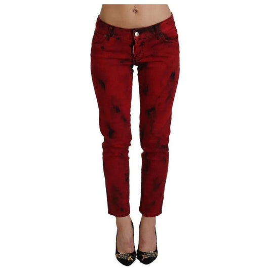 Dsquared² Red Low Waist Cotton Stretch Skinny Pants Dsquared² Dark Red