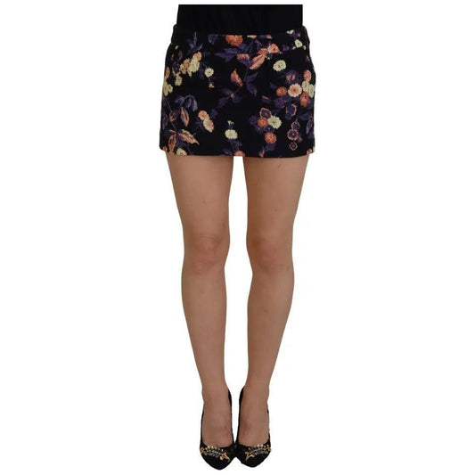Dsquared² Black Floral Embroidery Mid Waist A-line Mini Skirt Dsquared² Dim Gray