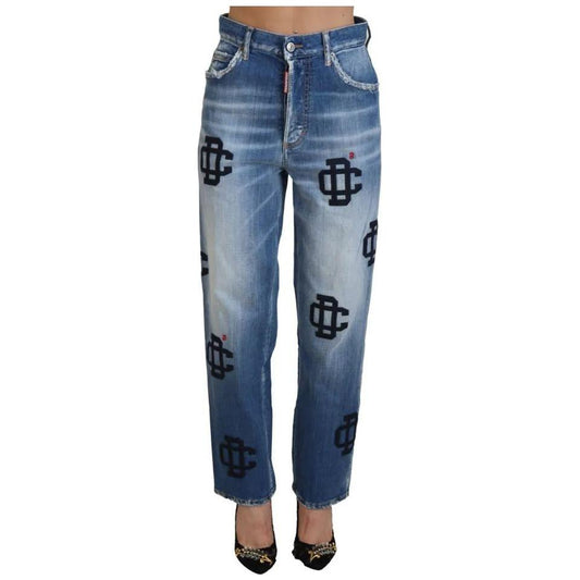 Dsquared² Blue Washed High Waist Straight Denim Boston Jeans Dsquared² Dim Gray