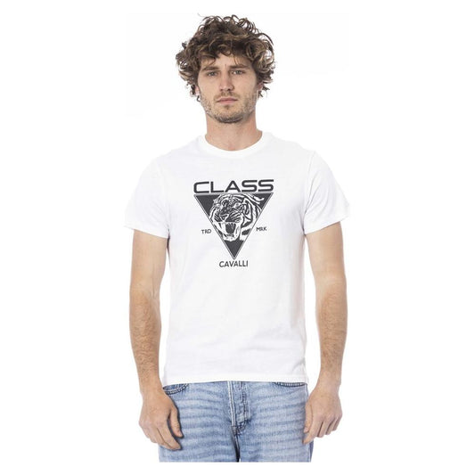 Cavalli Class White Cotton Men T-Shirt Cavalli Class Light Gray