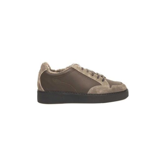 Cerruti 1881 Beige Cowhide Men Sneaker Cerruti 1881 Dark Slate Gray