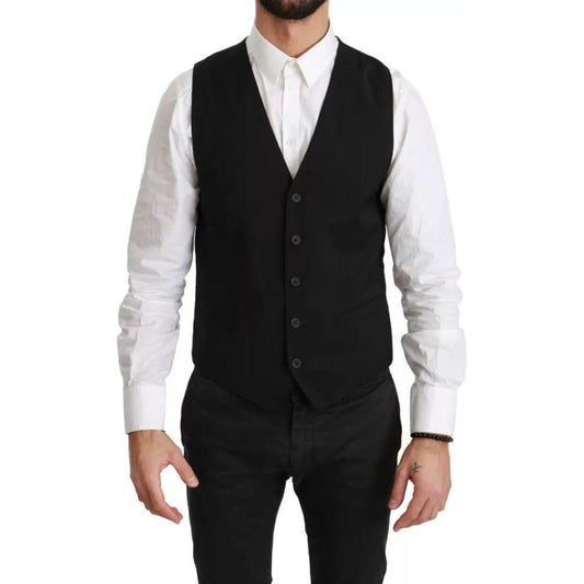 Dolce & Gabbana Black Wool Stretch Waistcoat Formal Dress Vest Dolce & Gabbana Black