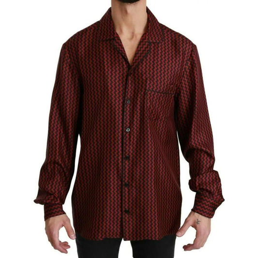 Dolce & Gabbana Black Red Zigzag Pattern Casual Shirt Dolce & Gabbana Black