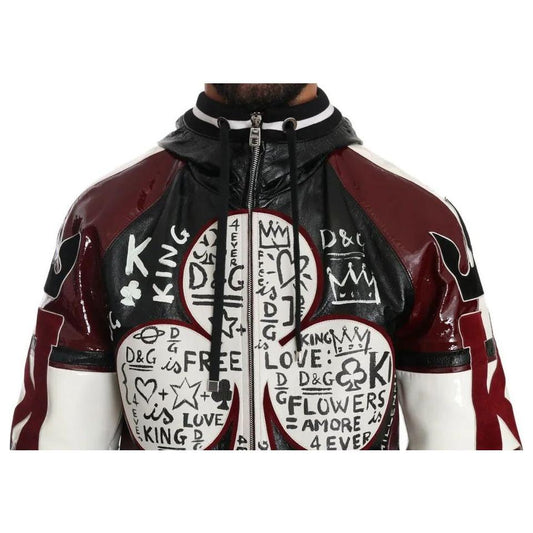 Dolce & Gabbana Black Bordeaux Hooded Leather DG King of Love Jacket Dolce & Gabbana Light Gray