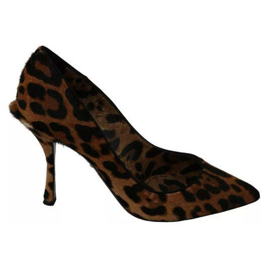 Dolce & Gabbana Brown Leopard Pony Hair Heels Pumps Shoes Dolce & Gabbana Black