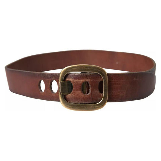 Dolce & Gabbana Brown Leather Gold Metal Buckle Women Belt Dolce & Gabbana Dark Olive Green