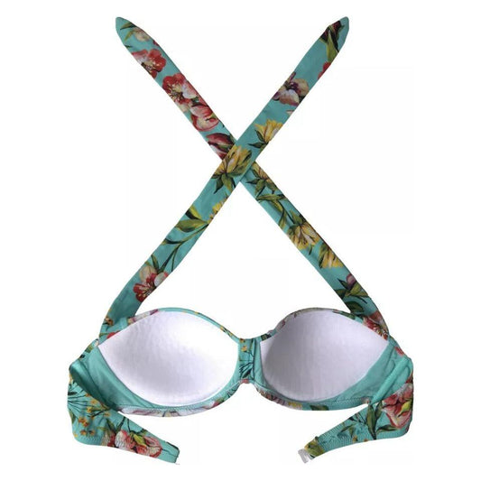 Dolce & Gabbana Mint Green Floral Print Beachwear Bikini Top Dolce & Gabbana Light Slate Gray