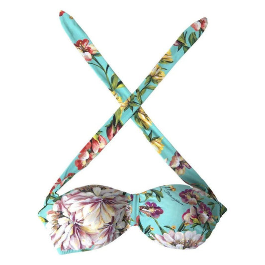 Dolce & Gabbana Mint Green Floral Print Beachwear Bikini Top Dolce & Gabbana Dark Gray