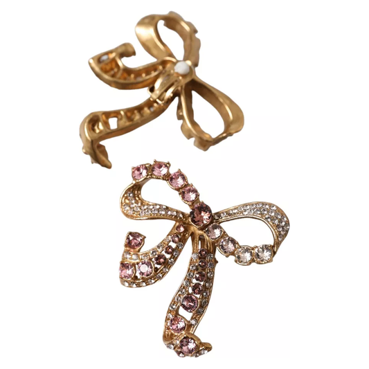 Dolce & Gabbana Gold Brass Pink Clear Crystal Bow Fiocchi Christmas Earrings Dolce & Gabbana Sienna