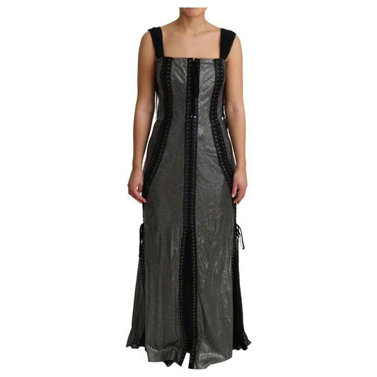 Dolce & Gabbana Black Crystals Lace Up Runway Gown Dress Dolce & Gabbana Dark Slate Gray