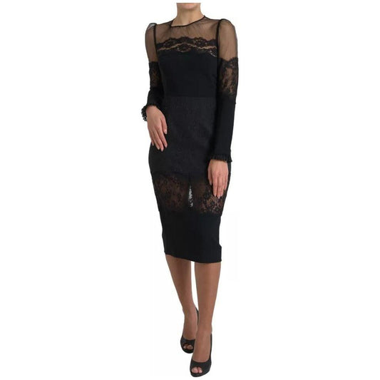 Dolce & Gabbana Black Sheer Floral Lace Sheath Midi Dress Dolce & Gabbana Rosy Brown