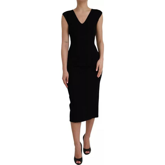 Dolce & Gabbana Black Viscose Sleeveless Bodycon Midi Dress Dolce & Gabbana Rosy Brown
